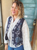 Midnight Bloom Embroidered Gauze Vest