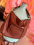 Brown Slouch Shoulder Handbag with Woven Details