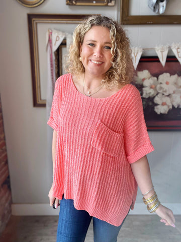 Coral Boxy Knit Top