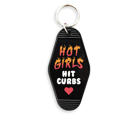 Hot Girls Hit Curbs Motel Keychain: Black
