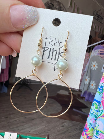 Tickled Pink Earrings-Pearl Drop Gold