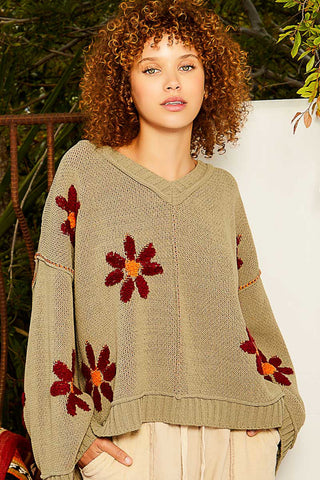 Olive Daisies Oversized Sweater