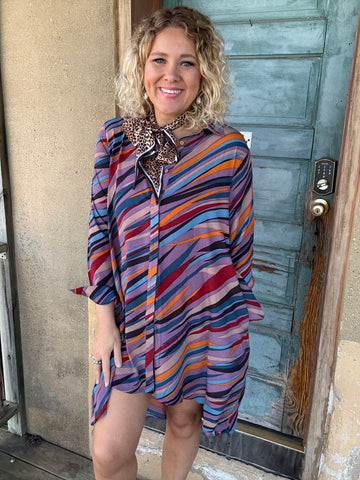 Wild Lavender Striped Shirt Dress