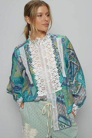 Ocean Vibes Lace Trim Blouse