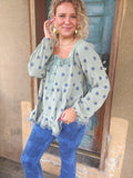 Willow Bloom Bow Embroidered Peasant Blouse