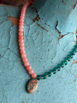 Lady the Brand Split Necklace – Koi Pink Jade with Clear Teal