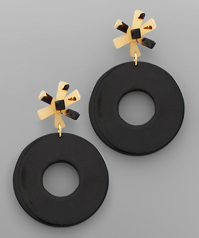 Black/Tortoise Acrylic Circle Earrings