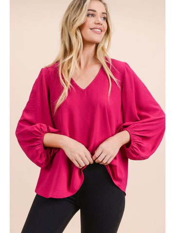 Magenta Balloon Sleeve Top