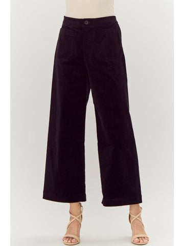 Black Wide Leg Stretch Corduroy Pants