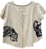 Vintage Style Tee with Tiger Graphic on Front and Back: Pink