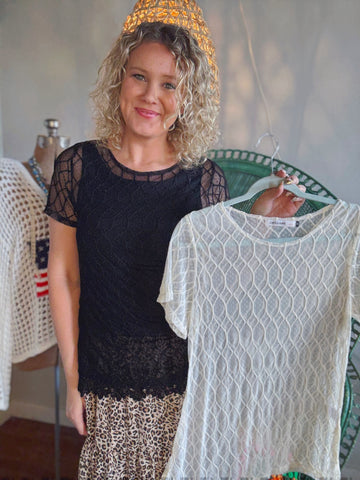 Moonvine Lattice Top - Cream & Black