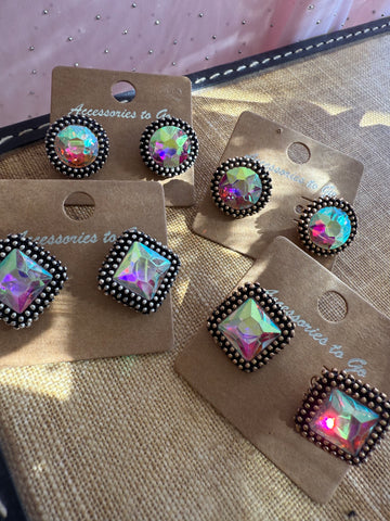 ✨ Stardust Stud Earrings — Round or Square | Silver or Antique Gold