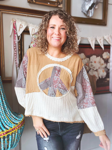 Patchwork Peace Out Long Sleeve Top