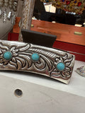 Brown Tooled/Turquoise Hair Clip