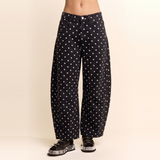 High-Waist Polka Dot Barrel Pants: Black / S-M-L(2-2-2)
