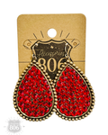 806 Teardrop Earring with Rhinestones: Silver/Red
