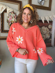 Coral Daisies Oversize Sweater