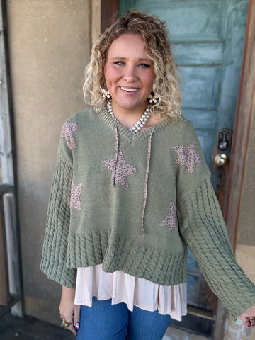 Wild Olive Star Chenille Hoodie