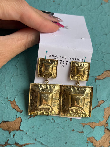 Jennifer Thames Originals – Golden Square Drop Earrings