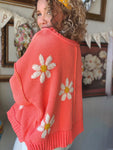 Coral Daisies Oversize Sweater