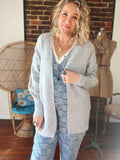 Wool Blend Open Front Cardigan - Grey