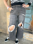 Vintage Black Stretch Wide-Leg Jeans