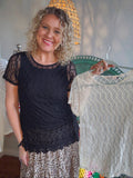 Moonvine Lattice Top - Cream & Black