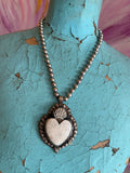 Tibetan Carved Bone Sacred Heart Necklace on Navajo Pearls