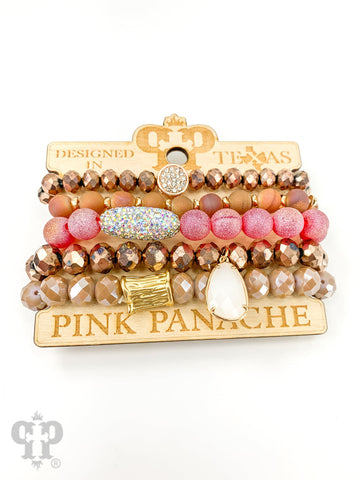 Pink Panache Chunky Rose and Brown Bracelet Set