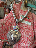 Heart AB Crystal Crown Necklace on Navajo Pearls