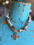Pink Gem Cross Scarf Necklace - Jennifer Thames Originals