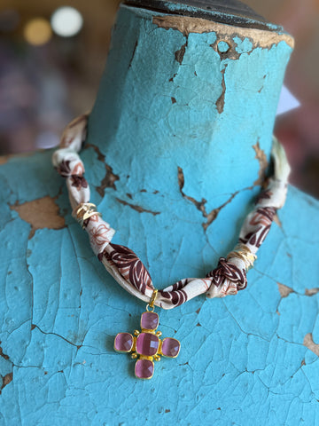 Pink Gem Cross Scarf Necklace - Jennifer Thames Originals