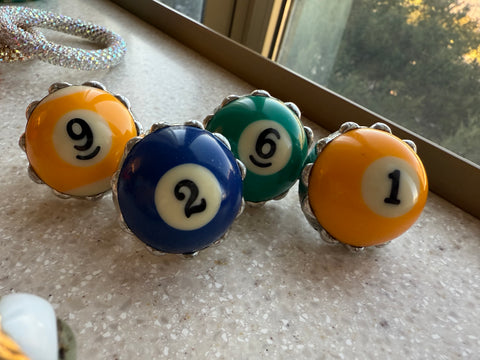 “Cue the Sparkle Rings” – Upcycled Pool Ball Stretch Rings