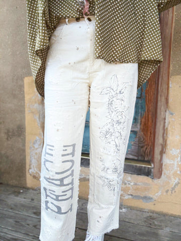 Jaded Gypsy Peace & Love Jeans — Parchment
