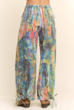 DP60016-PRINTED DENIM WIDE OPENING MID-HIGH WAIST PANTS: LIME GREEN COBALT / S