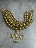 Gold Tone 5 Strand Bead Cross Necklace