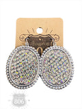 806 Medium oval earring with crystals: Black