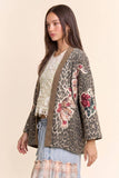 Tiger Embroidered Leopard Kimono Jacket: Beige Multi / S-M-L(2-2-2)