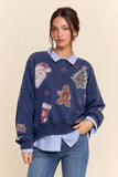 Vintage Holiday Graphic Washed Sweatshirt: Olive / S-M-L(2-2-2)