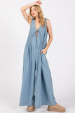 Pleated Denim Washed Jumpsuit