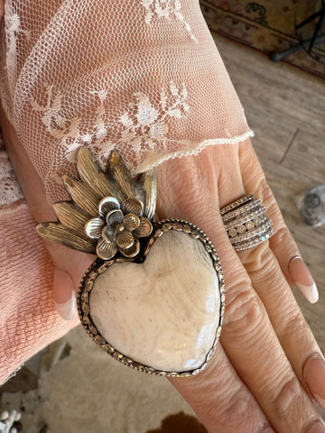 Carved Bone Sacred Heart Ring