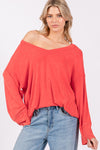 Hot Red Ribbed Oversize Tee