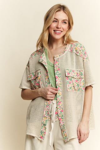 J Her Floral Natural Mesh Shacket