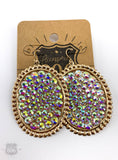806 Medium oval earring with crystals: Black