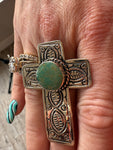 Tibetan Carved Cross Turquoise Ring