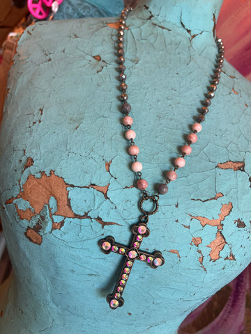 Carol Su AB Cross Pendant Necklace