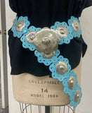 Handcrafted Leather Belt - Turquoise with Flowers