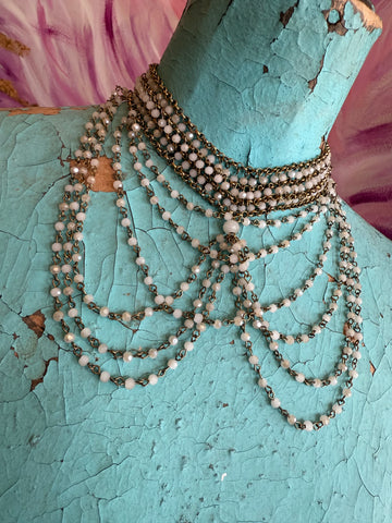 Dripping Beaded Necklace - Antique Gold-Tone