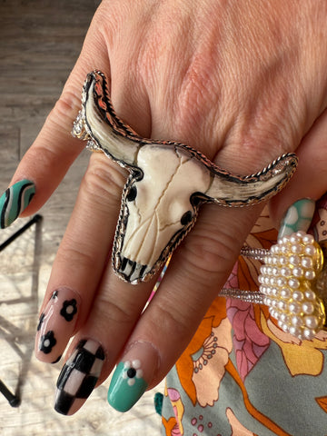 Tibetan Carved Bone Steer Ring