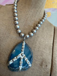 Natural Teal Stone Soldered Peace Necklace